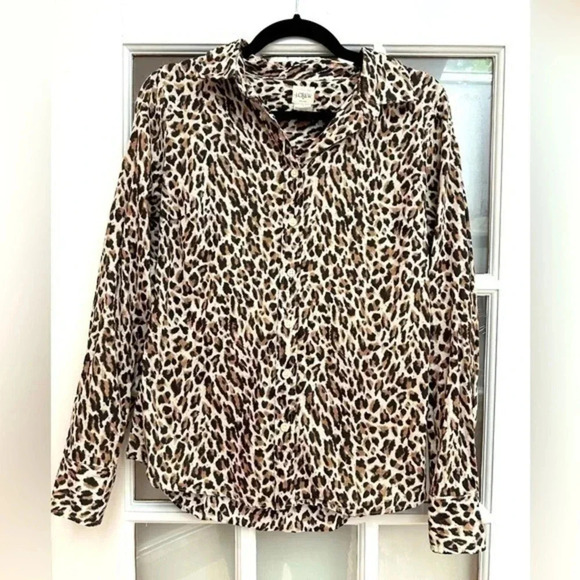 J. Crew | The Perfect Button Down Shirt Leopard Print Cotton Blouse Size S Small - Picture 2 of 9